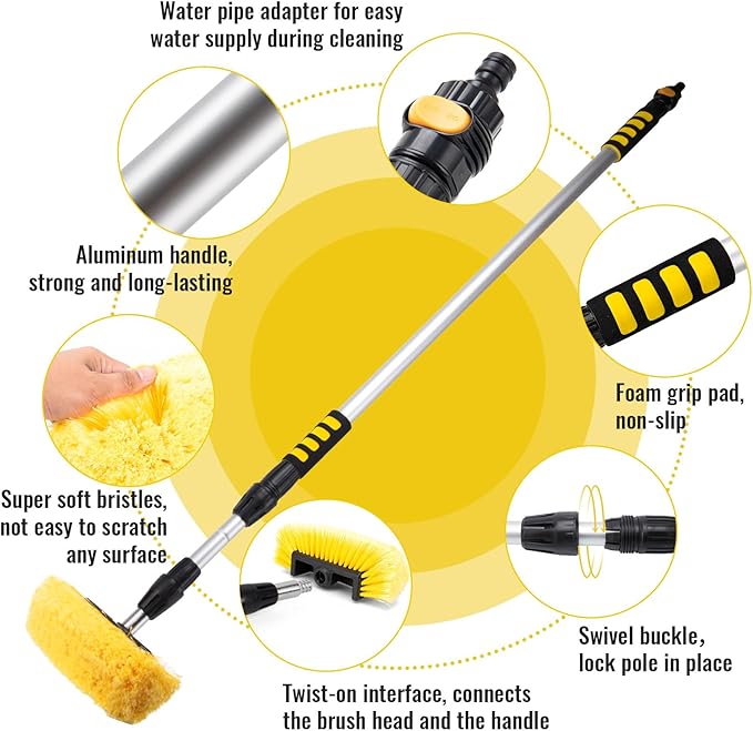 RV Wash Brush 5-11ft Extendable Handle with Flow Control