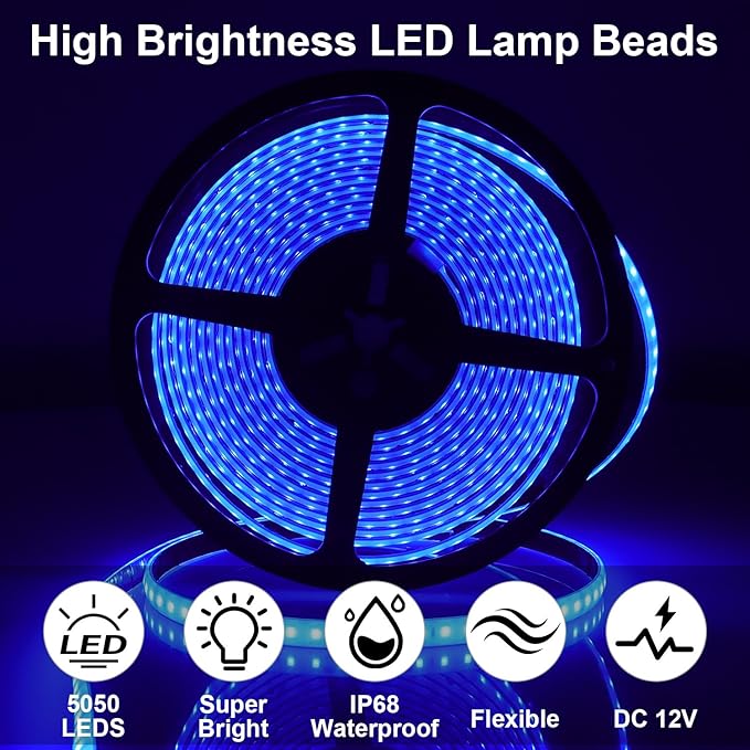 20FT RV Awning LED Strip Lights 12V IP68 Blue