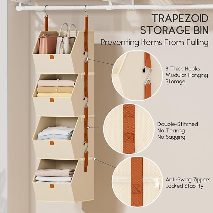 4-Tier Hanging Closet Organizer Collapsible Beige