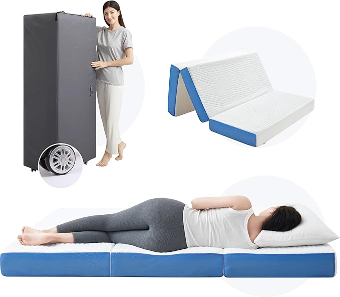 6 Inch Queen Trifold Mattress,Storage Bag Equipped with Wheels,Gel Infused Memory Foam Mattress,Washable Cover,Foldable Floor Mat for Guest,RV,Portable(80“x 60“x 6“)