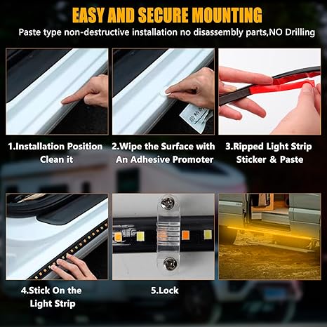 RV Running Board Lights 8ft Amber/White 2pc