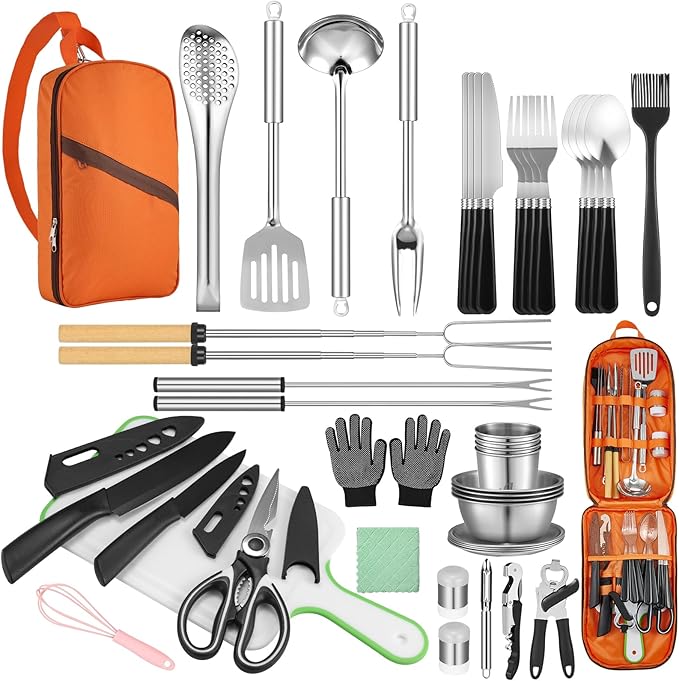 Camping Utensil & Cooking Set Stainless Steel & Silicone