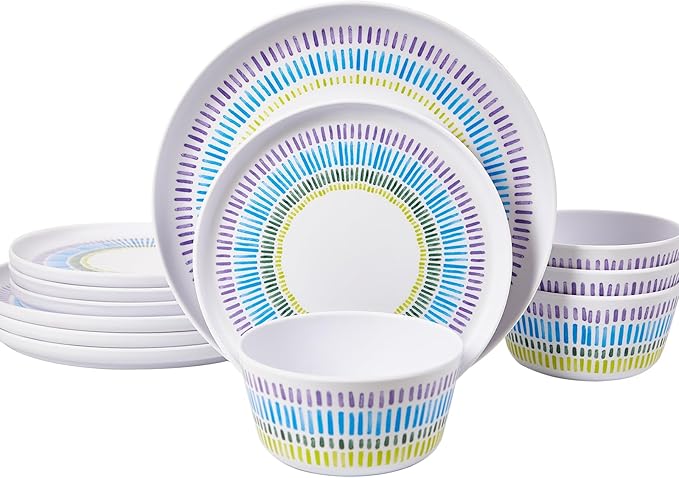 Melamine Dinnerware Set 12-Piece Unbreakable Lightweight