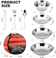 Camping Mess Kit 28-Piece Dinnerware Set Plates Bowls Utensils