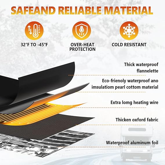 Heated RV Sewer Hose Cover 14ft - 120V Freeze Protection Kit, 12.5in Wide Waterproof Heating Sleeve for Camper & Trailer, Effective to -20°F with Aluminum Foil Lining (Black)
