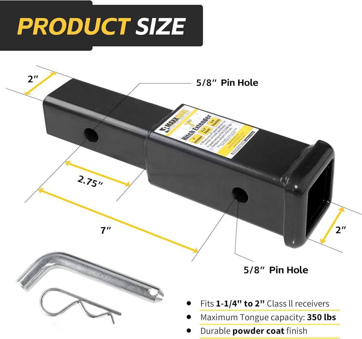 Trailer hitch receiver extender 7 inch