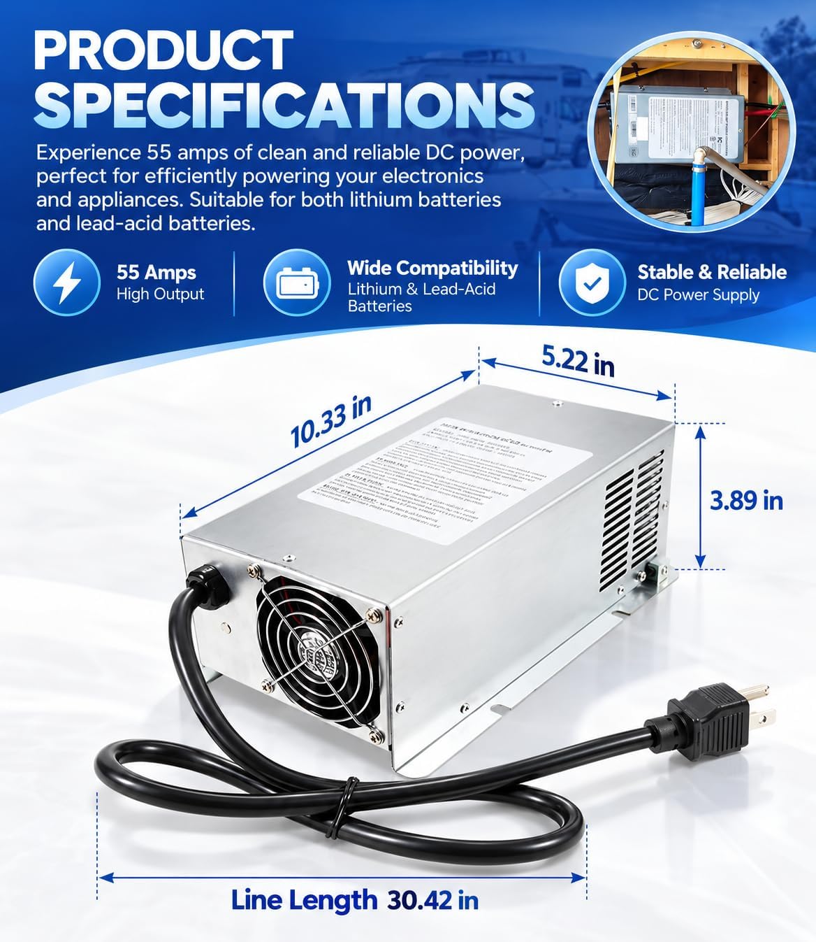 55 amp deck-mount RV converter charger