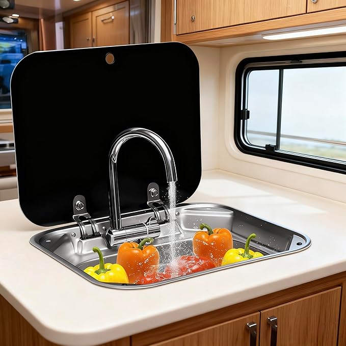 Folding RV Sink & Faucet Combo 15x17" 304 Stainless