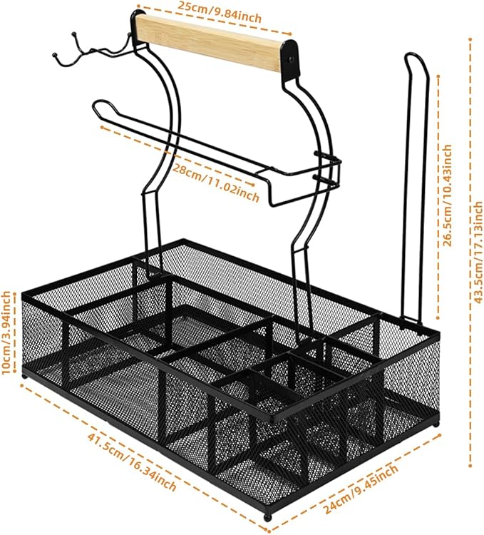 BBQ Grill Caddy Organizer 2 Paper Towel Holders 8 Compartments