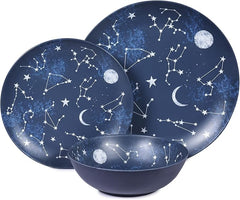 Melamine Dinnerware Set 12-Piece Starry Pattern Dark Blue