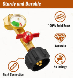 Propane refill adapter with valve and gauge