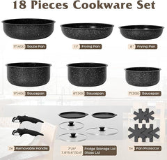 17-Piece Nonstick Pots & Pans Set Detachable Handle RV