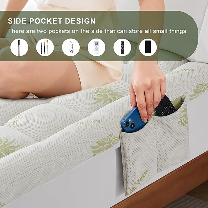 RV King Mattress Topper 1300GMS Aloe Vera Bamboo Pillow Top