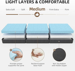Tri-Fold Memory Foam Mattress Washable Cover RV/Travel