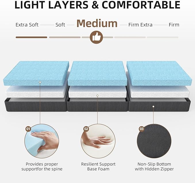 Tri-Fold Memory Foam Mattress Washable Cover RV/Travel