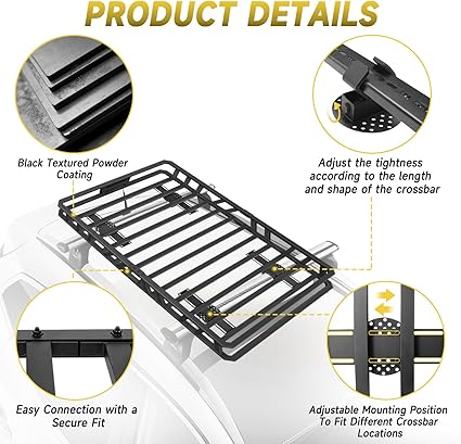 Roof Rack Cargo Basket 60"x36" 250lb Carbon Steel