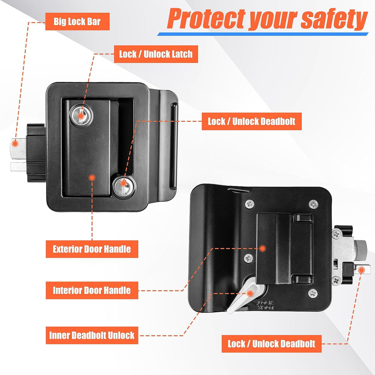 RV entry door latch with paddle deadbolt