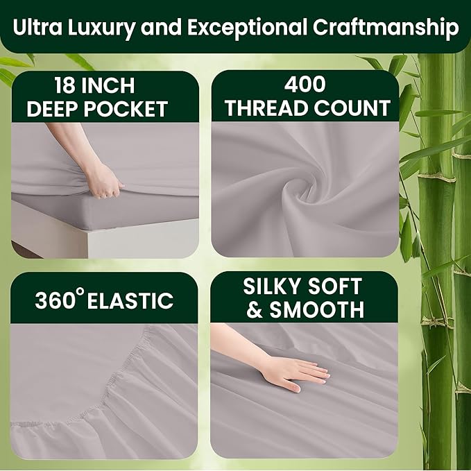 Bamboo Viscose RV King Sheet Set 4-Piece 72x80 Light Grey