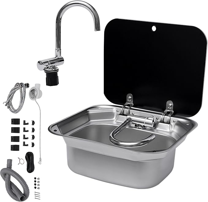 Folding RV Sink & Faucet Combo 15x17" 304 Stainless