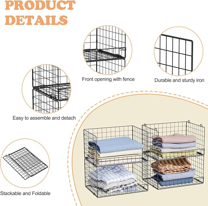 4-Tier Stackable Closet Organizer Storage Shelves