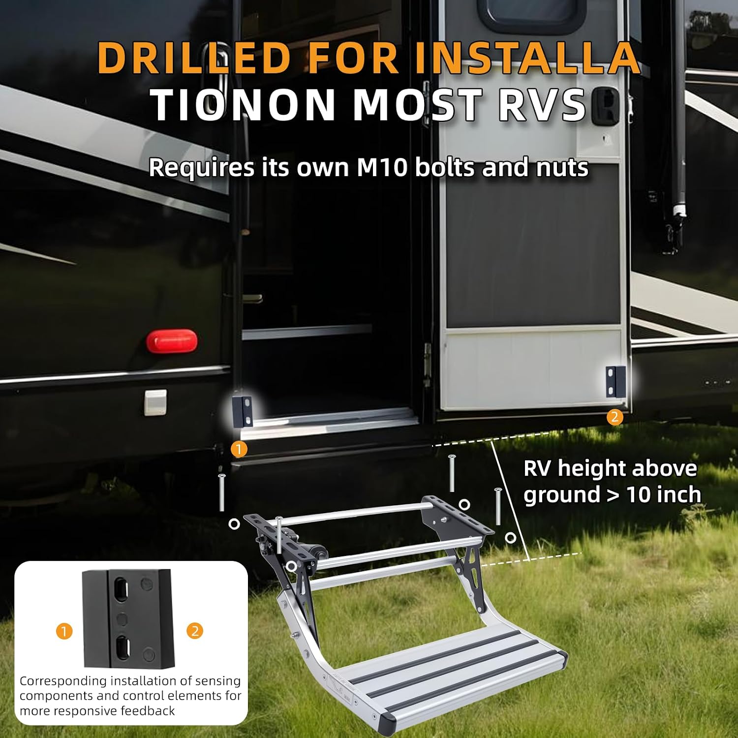 Electric single RV step LED lighting at night
