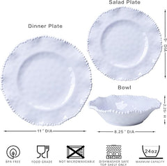 White Beaded Melamine Dinnerware Set 12-Piece Farmhouse