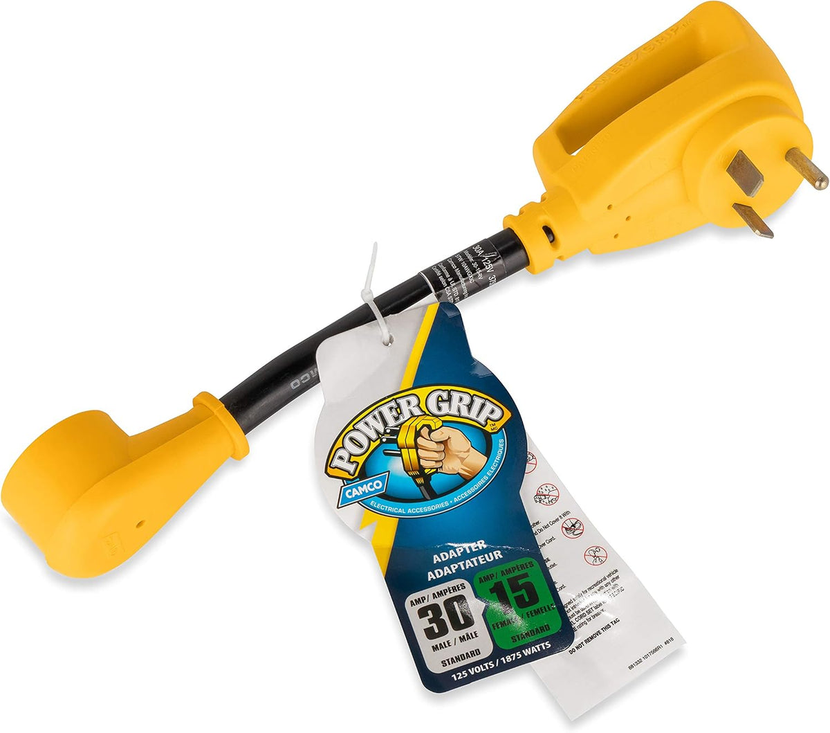 Camco Power Grip Dogbone Adapter, 30A Male to 15A Female, 12" - view 6