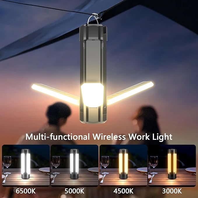 Solar/USB LED Camping Lantern 7 Modes 3600mAh Foldable Black