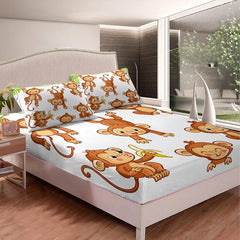 Kids Monkey Full Sheet Set 3-Piece Cartoon Bedding