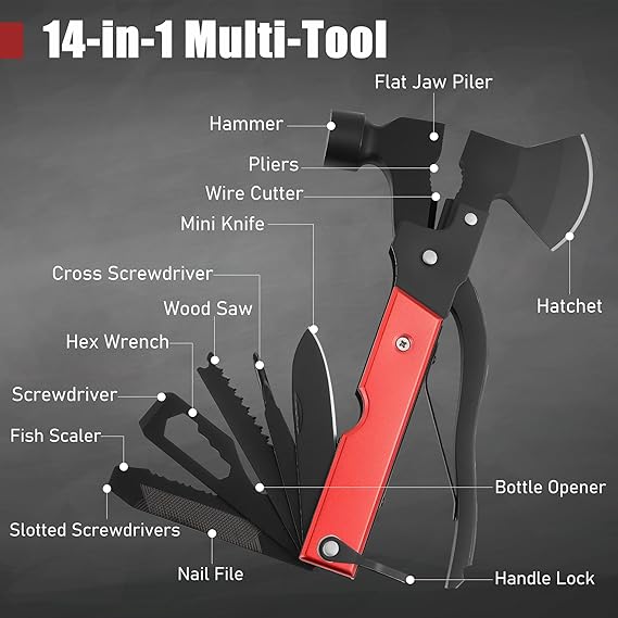 14-in-1 Tactical Multitool Axe with Folding Shovel