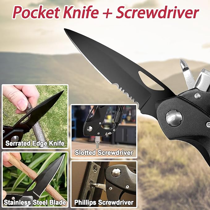 Carabiner Multitool with Serrated Folding Knife