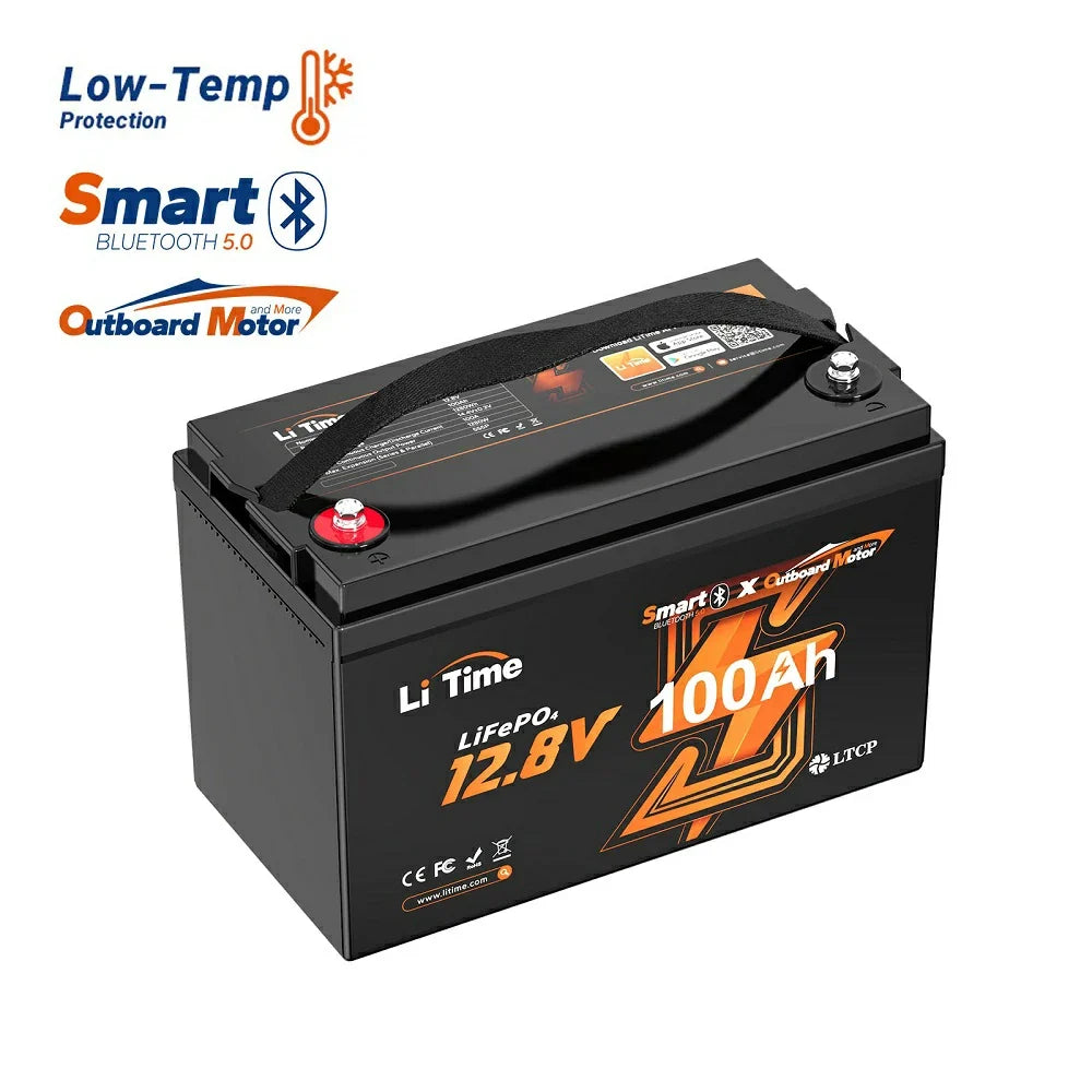 LiTime 12V 100Ah OBM Bluetooth Lithium Battery for Electric Outboards