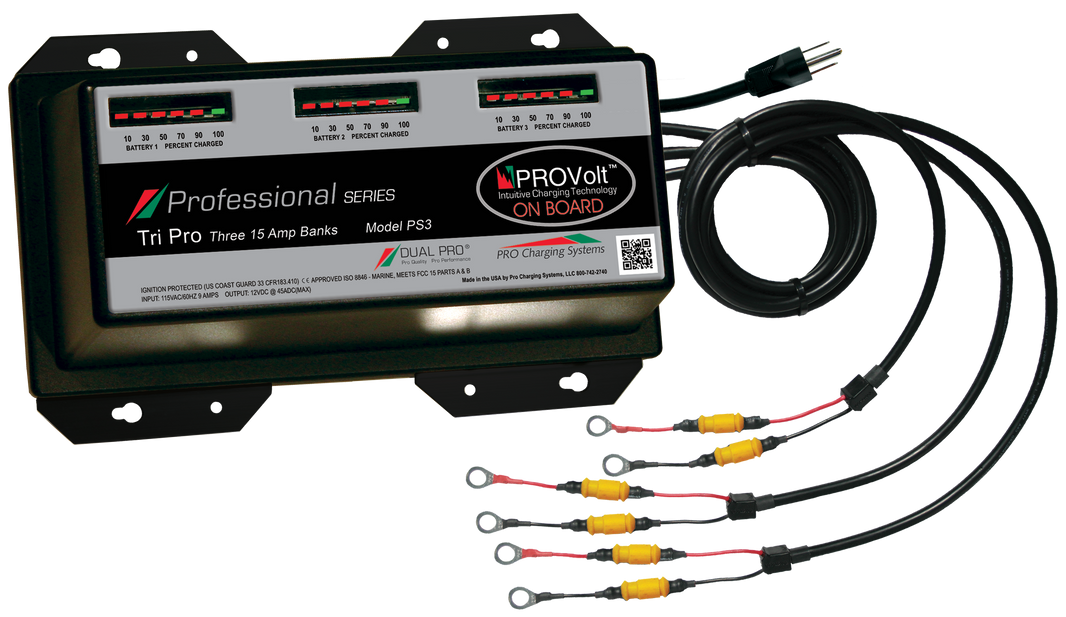 DualPRO PS3 Professional Series 3-Bank 45A (3 x 15A) 12V/36V Marine Battery Charger