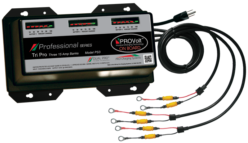 DualPRO PS3 Professional Series 3-Bank 45A (3 x 15A) 12V/36V Marine Battery Charger