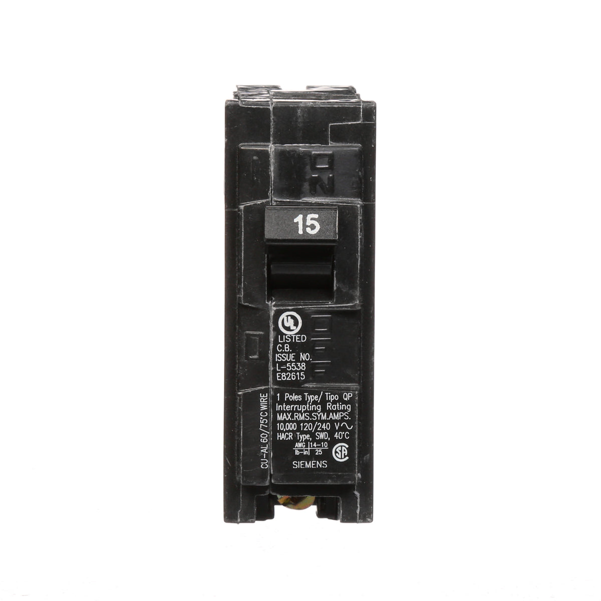 Siemens Q115 15 amp single pole Type QP circuit breaker
