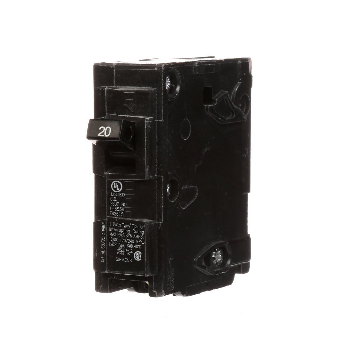 Siemens Q120 20 amp single pole Type QP circuit breaker