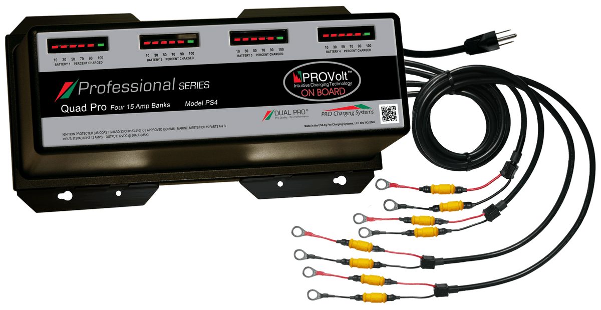 DualPRO PS4 Professional Series 4-Bank 60A (4 x 15A) 12V/48V Marine Battery Charger