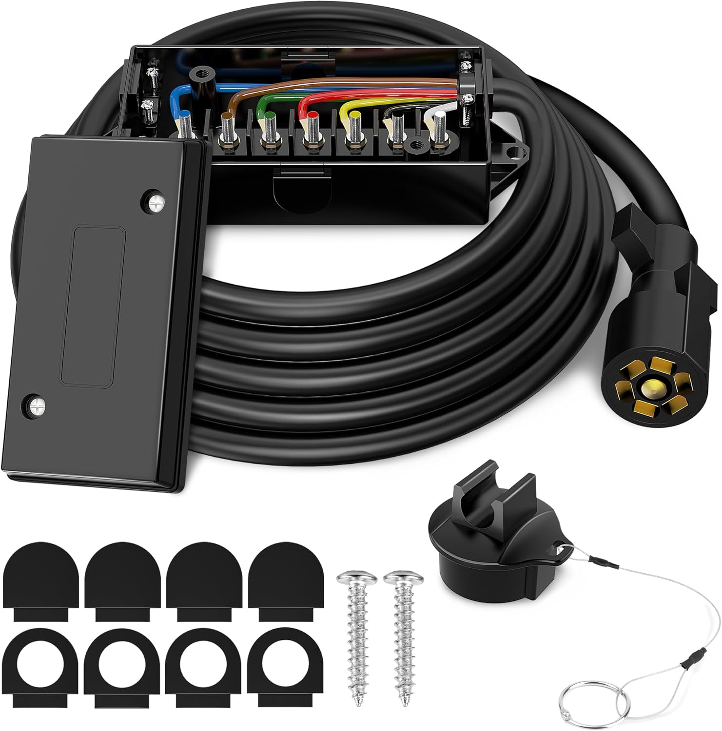 7-Way Trailer Plug Cord with 7-Gang Junction Box | 7 Pin Trailer Wiring Kit
