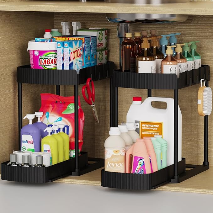 Pull-Out Under-Sink Cabinet Organizer Black 2-Pack – RV Parts Giant