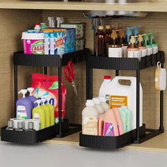 Pull-Out Under-Sink Cabinet Organizer Black 2-Pack