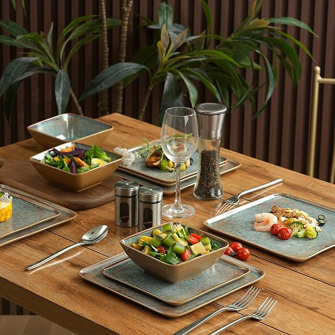 Square Melamine Dinnerware Set 12-Piece for 4 BPA Free