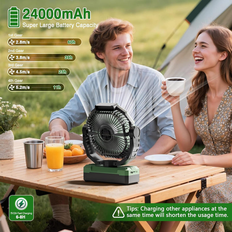 Rechargeable camping fan with LED light