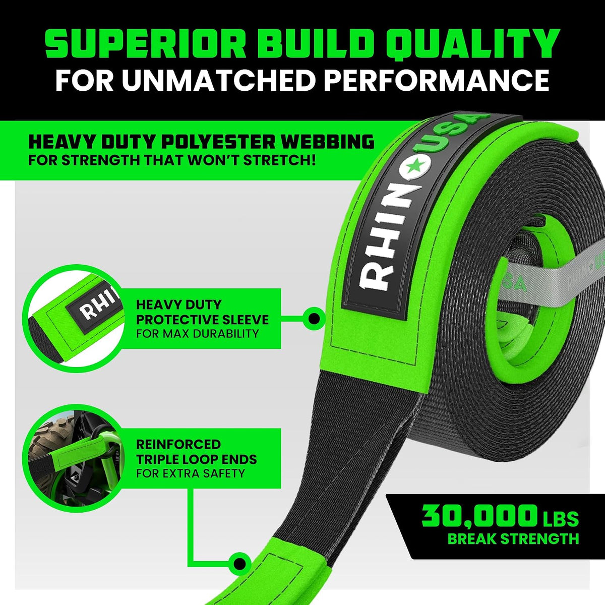 Rhino USA recovery tow strap 3 in x 20 ft