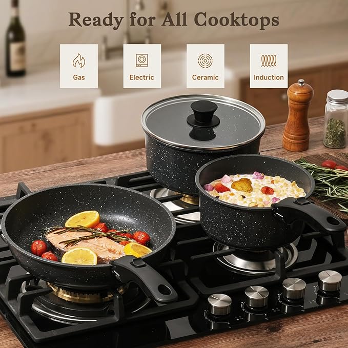 Non-stick cookware set with removable handles stacked - view 2