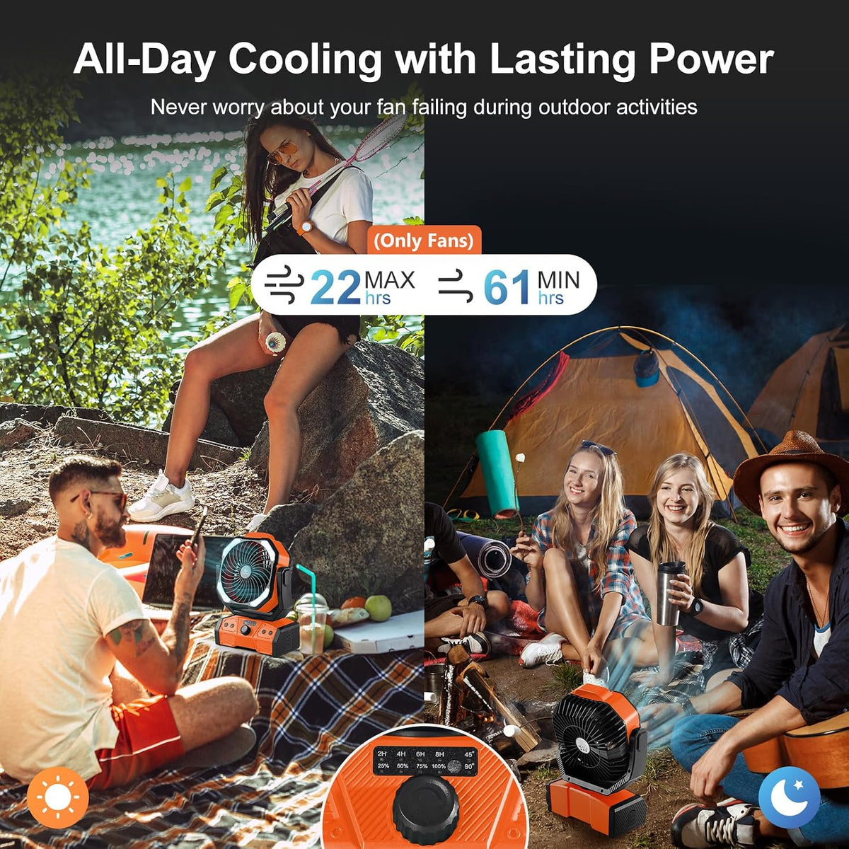 Oscillating camping fan with lantern