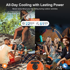 Oscillating camping fan with lantern