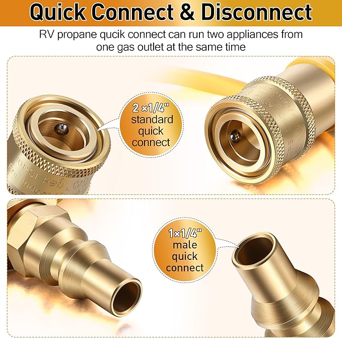 RV Propane Quick Connect Hose Kit 12ft with Y-Splitter 2-Pack