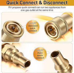 RV Propane Quick Connect Hose Kit 12ft with Y-Splitter 2-Pack