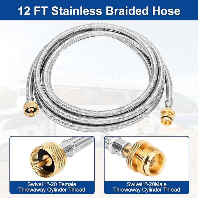 Propane Brass Tee 4-Port Adapter Kit 5ft & 12ft Hoses RV