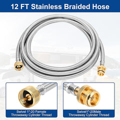 Propane Brass Tee 4-Port Adapter Kit 5ft & 12ft Hoses RV